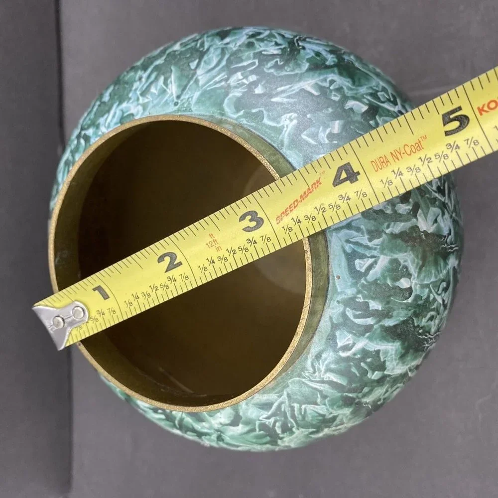 Vintage Brass Vase Green Marbled Abstract Finish Smooth‎ India Boho Artsy 90s